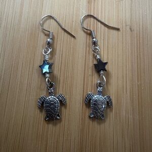 Silver Turtle Dangle Earrings